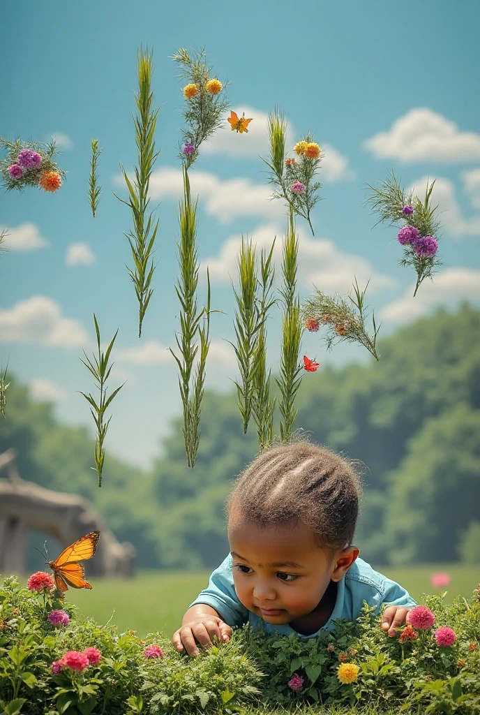 a 10-year-old black boy looking at the camera and smiling, with a butterfly on his shoulder and a church behind himscreen incomparable, complex double exposure art by Alex Stoddard, Natalia Drepina and Brooke Shaden surreal postcard on cracked paper, extremely dynamic, unusual, vintage