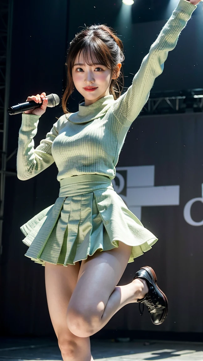 gorgeous punk idol、whole body、good style、、、、、gold punk jacket、fluorescent green tight mini dress