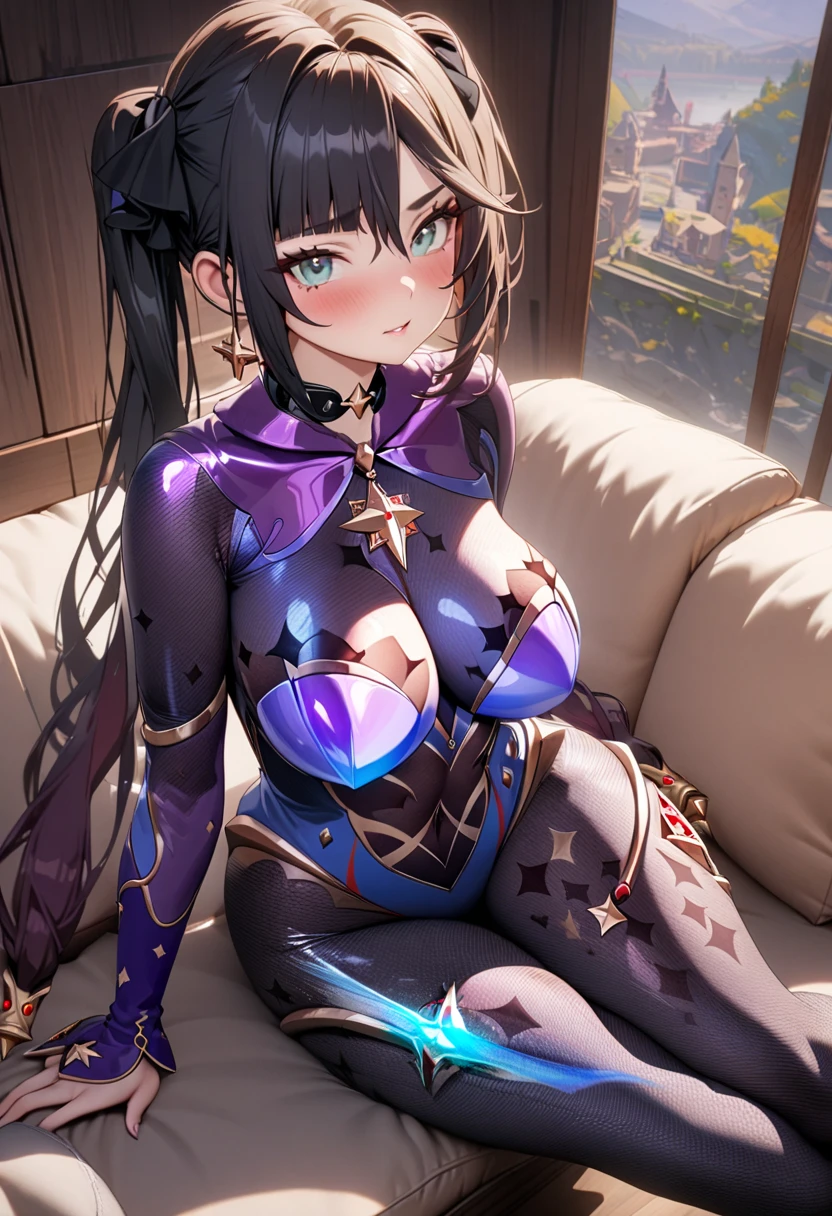 highest quality,sleep on your back in bed，Crab crotch，show me your boots，thigh high boots，leotardチラ見せ，glove，elegant, 1 girl, leotard，body suit，cute, blushed, looking at the viewer, from below, prison，blue eyes, beautiful eyes, beautiful background, particles of light, Light of the sun, dramatic lighting, outside, shiny, realistic, table top, highest quality, Super detailed, get used to it, scenery, beautiful and detailed eyes, thin hair，full body shot，