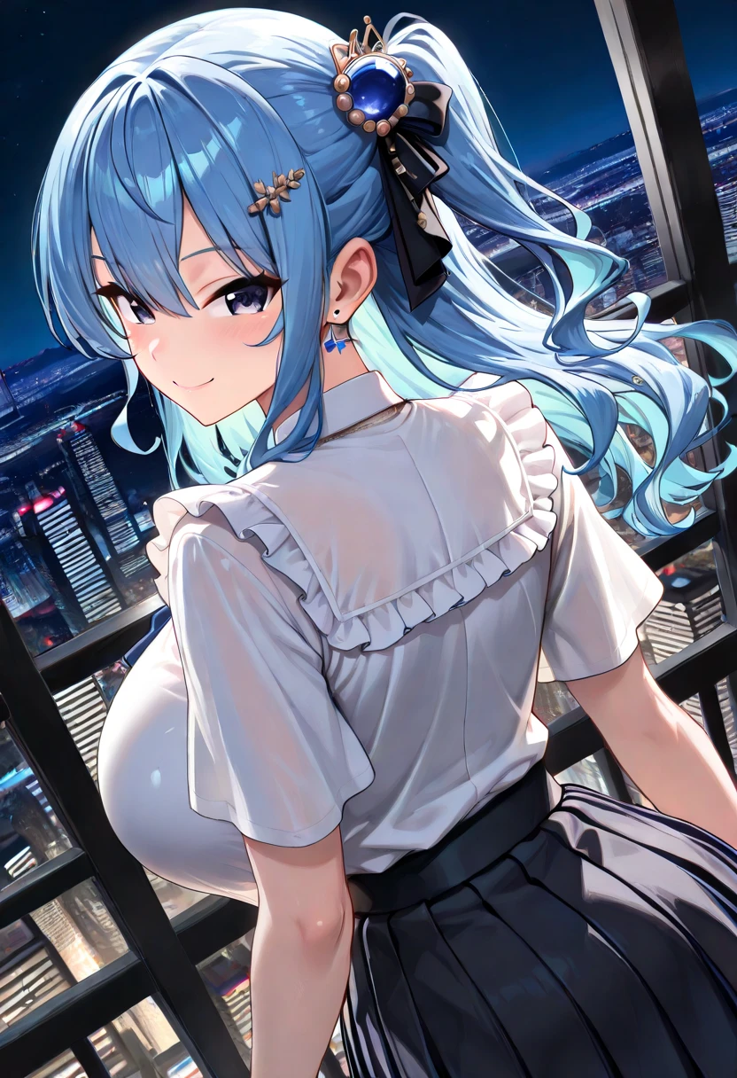 最high quality、best image quality、masterpiece、teenage girl((18-year-old、 By becoming、vest bust、medium bust,wide open breast tea、black eye, light blue hair、Red mesh、long hair、thin,highest valley、white pitch suit、Glowing red wings,leaning forward)),high quality、beautiful art、background((outer space))debris flies、Depth of written boundary、movie、visual art、perfect art、8K,genuine