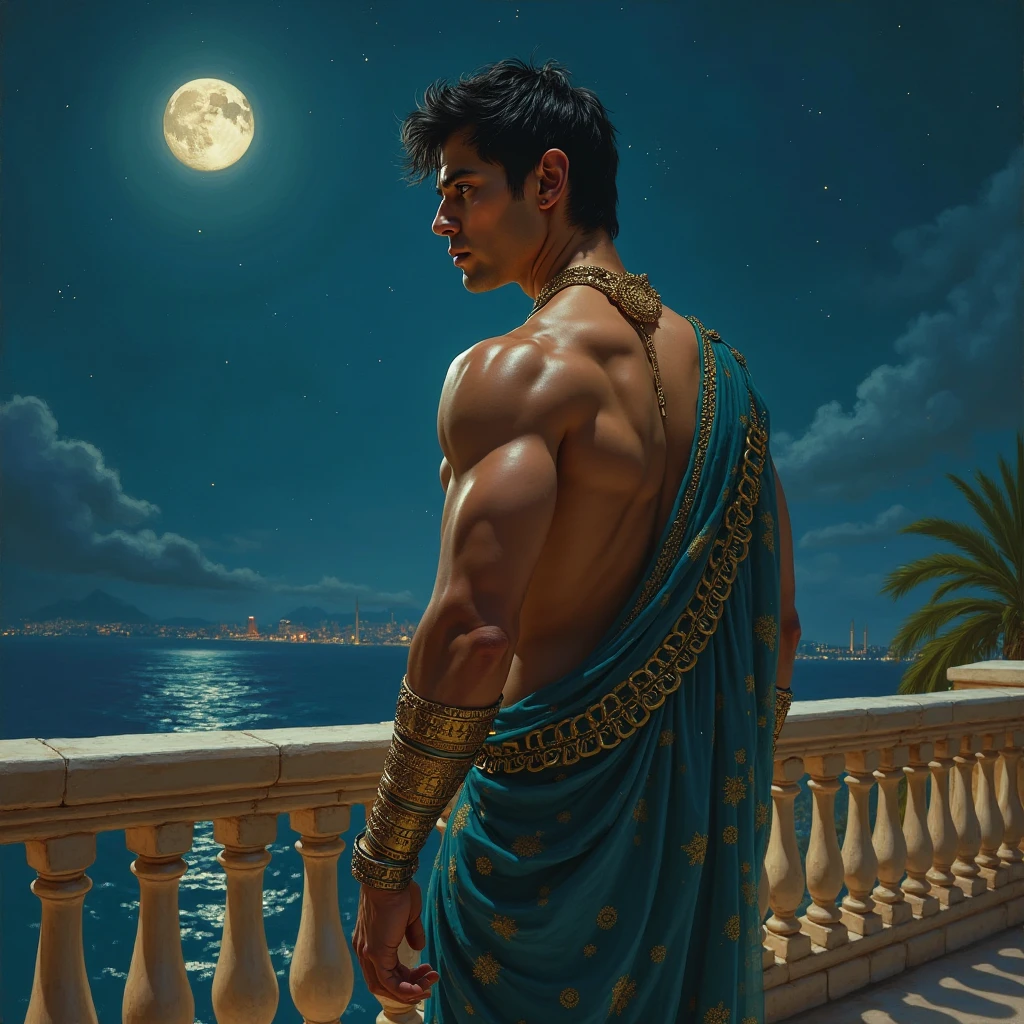 Lord krishna shadow wallpaper , night moon in background with stars