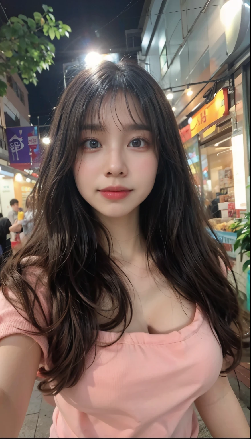 ((highest quality、8k、master piece:1.3))、Self snap、beautiful woman with perfect figure:1.4、(brown long hair、normal breasts:1.3)、(floral pattern yukata)、Highly detailed face and skin texture、detailed eye、double eyelid、laughter:1.5、Full body Esbian、~sacrifice to、in the street、night