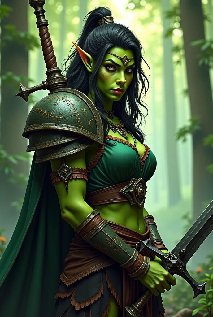 (papel de parede 8k extremamente detalhado), A medium photo of a beautiful necromancer female orc, intrincado, alto detalhe, dramatic