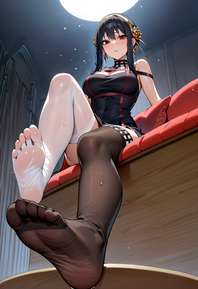 (masterpiece, highest quality, super detailed, best shadow), (detailed background), (beautiful and detailed face), high contrast, ((cinematic light)), colorful, hyper detail, intricate details, Depth of bounds written, 1 girl, alone, (ara ara mature femdom look), whore whore slut, Requires expression, domineering, domineering, seductive, (perfect beautiful face), (presence of royalty), ((perfect feet, barefoot, Boot sole)), from below, sitting