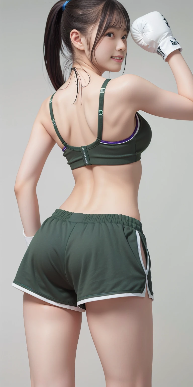 (The FW), 1womanl, Solo, 24 year old, (cute  face), (Ideal ratio body proportions), athletic field, Running Wear, shortpants, ((((Super close-up of buttocks)))), (((Point your butt at the camera))), (((Emphasize ass))), Cheerful smile, Wearing sweat, short-hair, Dark hair, small tits, A slender, Small buttocks, Skinny Legs, surrealism, Cinematic lighting, depth of fields, One-person viewpoint, F/1.8, 135 mm, nffsw, masutepiece, ccurate, Anatomically correct, Textured skin, Super Detail, high details, High quality, awardwinning, Best Quality, hight resolution, 8K