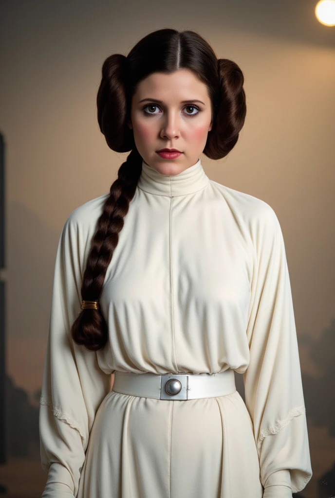 breathtaking nicest (fullbody:1.2) illustration of young Princess Leia skswoman, by Alan Davis, 1girl, armored, brown hair, white dress, blurry, lips, depth of field, blurry background (lonely:1.2) lonely frozen planet, portrait, realistic, nose, professional, 4k, highly detailed <lora:Princess Leia:0.8> . award-winning, professional, highly detailed