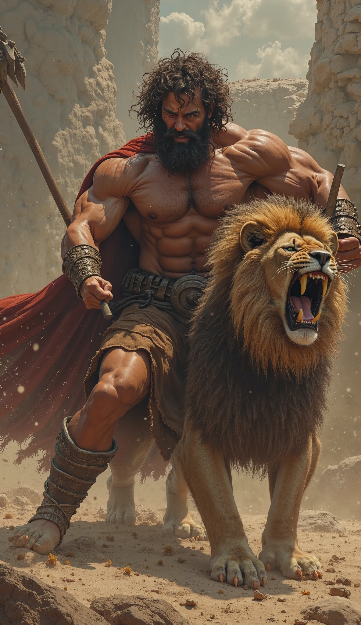 The trampled the head of a lion dead and more blood around and lion dead