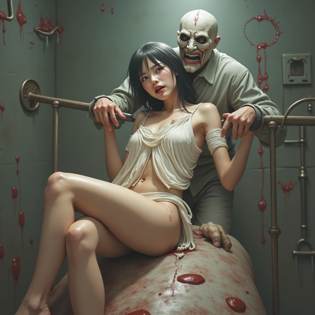score_9, score_8_up, score_7_up, female, silent hill Nurse, curvy, wide hips, anal, full nelson, dark theme, eyeless, blood, grey skin, abounded hospital, concept art, realistic, dark theme, low light, wet pussy, 