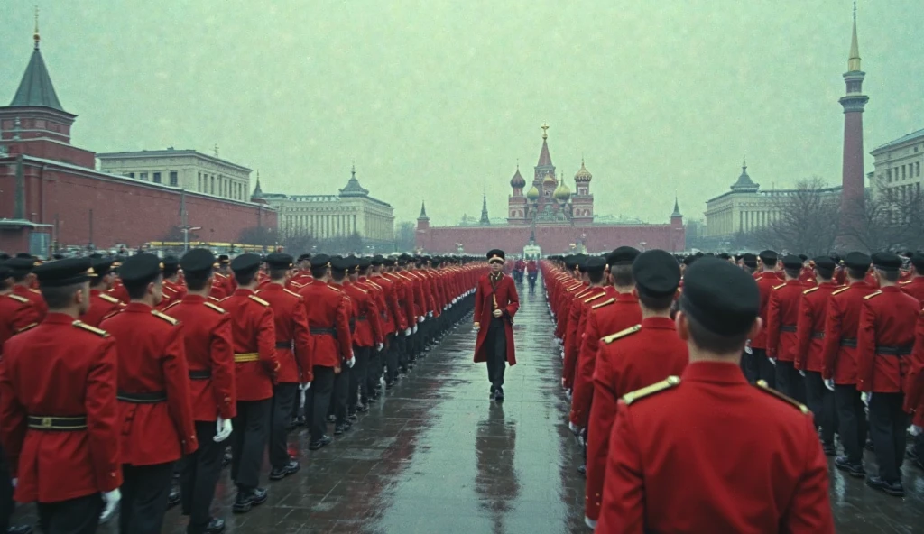 24K movie quality,cinematic compositions,finetextures,the sunset,red square moscow,In 1990,Red Army Choir,mass of people