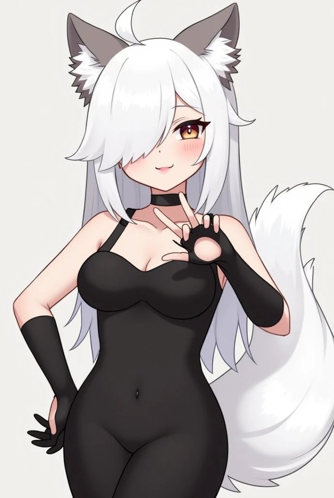score_8_up, score_7_up, score_6, source_furry, source_anime, ((furry, kemono, anthro)), solo, solo focus, female wolf, gray fur, fluffy fur, fluffy tail, dark gray hair, gray body, light blue eyes, very long hair, revealing clothes, dress, cosplay, abstract background, seductive, blush