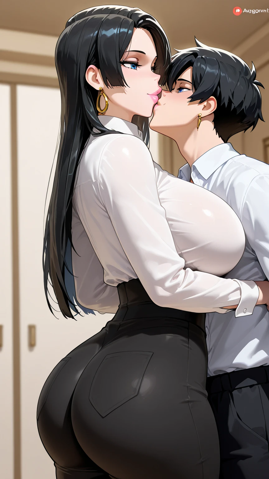 Hot sexy beautiful milf strict teacher having creampie sex with ugly fat principal old man in stand and carry position, indian long silver jhumka earrings,big breasts, ,black hair, long hair ponytail,blush, magenta eyes, stockings, lipstick,white see through shirt, chandelier necklace,blazer,ahego face, screaming, sweating