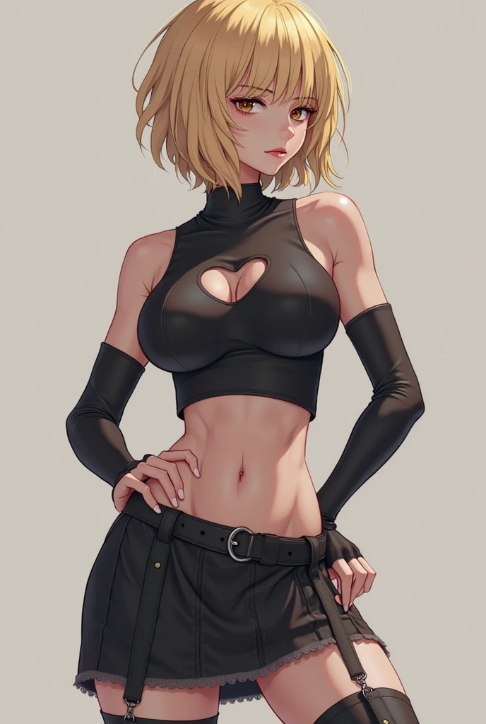 (realistic: 1.4), (masterpiece, sidelighting, finely detailed beautiful eyes: 1.2), masterpiece*portrait, realistic, 3d face, glowing eyes, shiny hair, loss skin, solo, embarrassed, (midriff), black underwear, blonde hair , long sleeves, short hair,