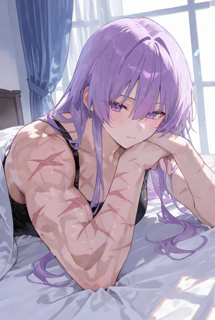 Ultra-detailed illustrations、Ultra-precise expression、masterpiece、Highest quality、ultra High resolution、High resolution、Hiromitsu Takeda Style、White background、Simple Background、Mash Kyrielight、light purple hair、short hair、hair over one eyes、sleep、Bed、White Breath、Sweat、Glowing Skin、shiny skin、Side angle、Close ~ eyes、pubic hair