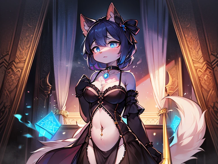 (ambiente dark:0.8),Masterpiece,High quality,abstract res,Digital painting\(artwork of a\),,(anthro,Fluffy fur,Character focus:1.1),anthro female cat,long whitr hair,Legacy ridiculous, amber hair, Silver earrings, (little crystal floating:0.4), Crystal floats, particle glowing, Fantastic gold costume,shaggy,Furry female,canid,Full Body Furry,large fluffy tail,Flowing hair,anthr,(Full Body Furry, Fluffy tail, White and amber fur, eBlue eyes, amber hair:1.2), (long canines:1.2),(interiors、the night、borgar、Holy Spirit:1.1)