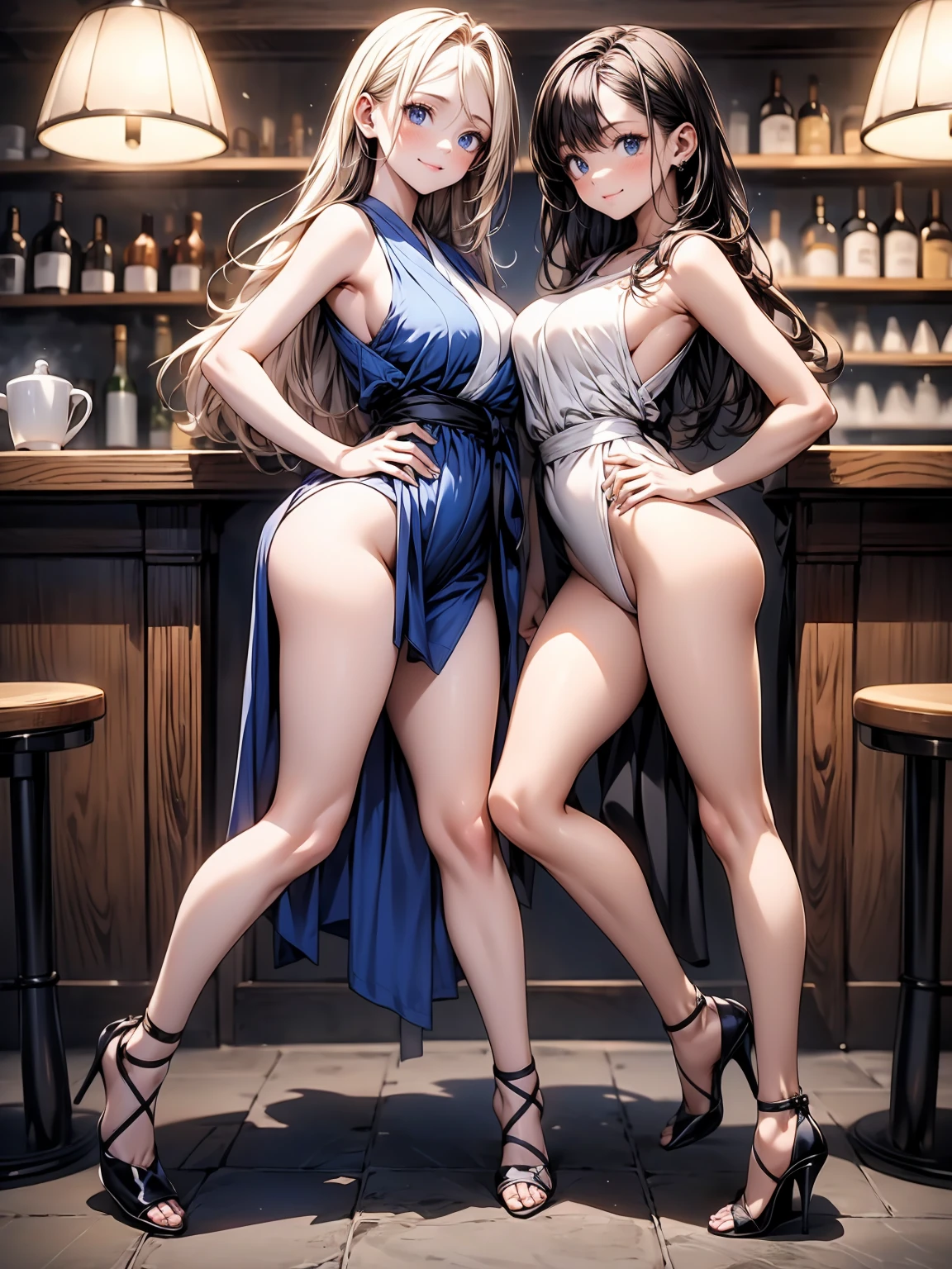 (masterpiece),(ultra-detailed), (high quality), (high resolution), (best quality:1.5, highres, UHD), highres, absurdo, ultra detail, ultra quality, Ultra resolution, 16k, ((2heads:1.5)), 1girl, anime girl with two heads, (tan blonde hair),(brown hair), (black hair), very huge breasts, cleavage, t-shirt, detailed blue color eyeature woman), casual dress, sexy proportions, Beautiful girl with accentuated slender abs, long legs, seductive woman, lustrous and smooth skin, cowboy shot
