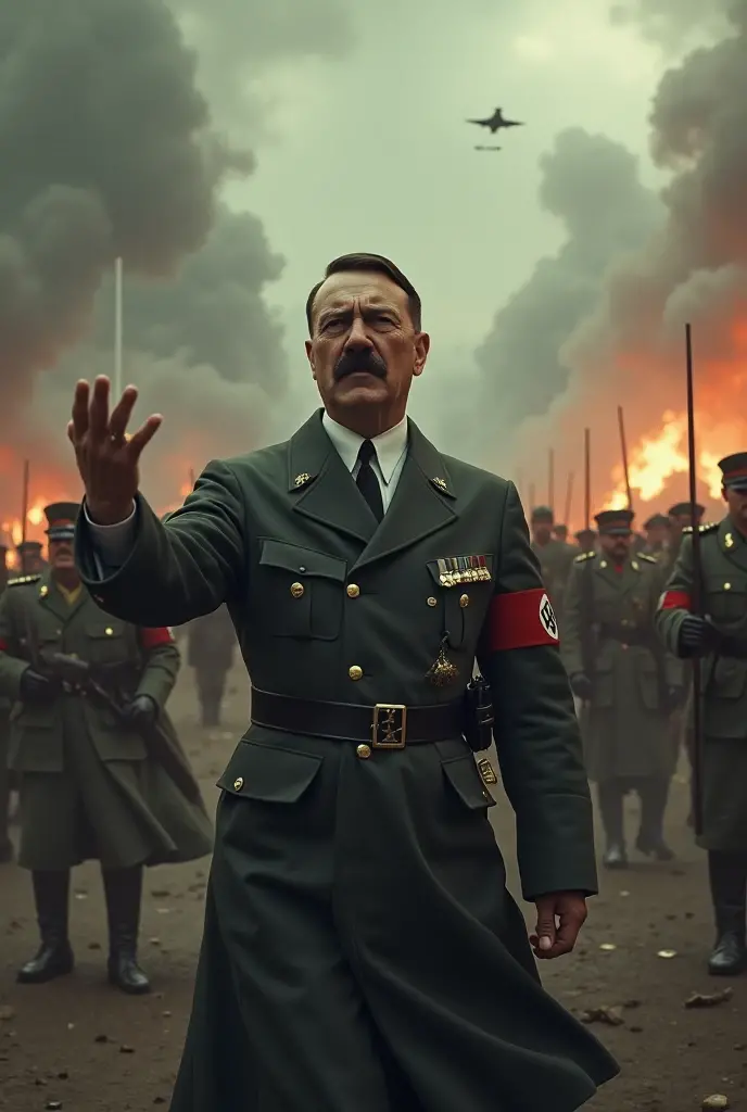 Adolf Hitler usando tenno e segurando uma bandeira do brasil