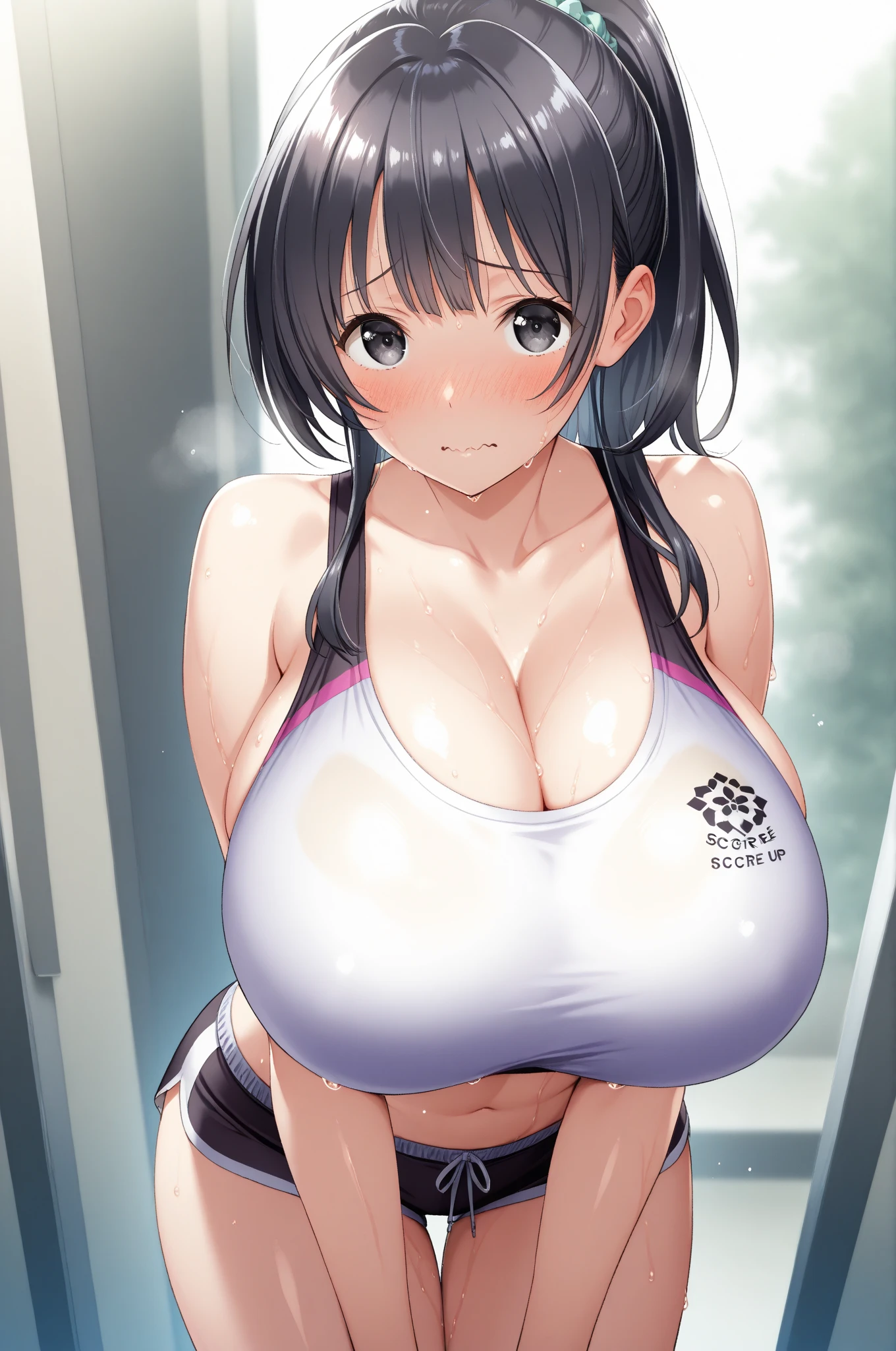 Browsing Caution,Highest quality、In 8K、masterpiece、Hmph、Ultra-high resolution、RAW Photos、(Realistic:1.3)、Natural soft light、(Written boundary depth)、thin、(whole body:1.2)、Detailed face and eyes、Realistic、Sharp pupils、Inside the warehouse、(Dynamic action poses)、Young Face、Beautiful 17 year old girl、Glowing Skin、(Shortcuts:1.5、amount:1.5)、Beautiful brown hair、Red Eye、(blush:0.7)、((Embarrassed face:1.2,blushする:1.8))、Crying face:1.5、Sweat、(School Swimsuit:1.8)、(Thighs Thighs Thighs Thighs:0.8)、(Huge breasts:1.7)、((Top View:1.4)))、(Erect nipples:1.4)、(Small Nose、Small Nose)、((vagina、Sex:1.5、Capable person))、Attractive waist、(Overflowing sexual fluid:1.5)、((bed、bedに横たわる:1.5、Sleep on your back:1.4、Lie:1.2))、(Put your chest together:1.1、 accumulated between her breasts:1.2)、(((whole body:1.8)))、I want to see you from head to toe