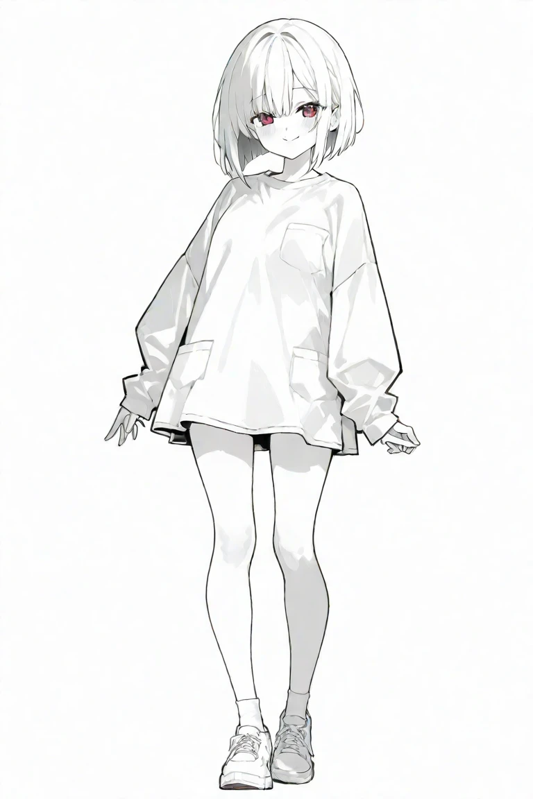{{{sincos (sincos), no human, full body}}}, 1 girl, beautiful face, smiling, curly black short hair, showing off her panties slightly, looking at viewer, white background, blank background.