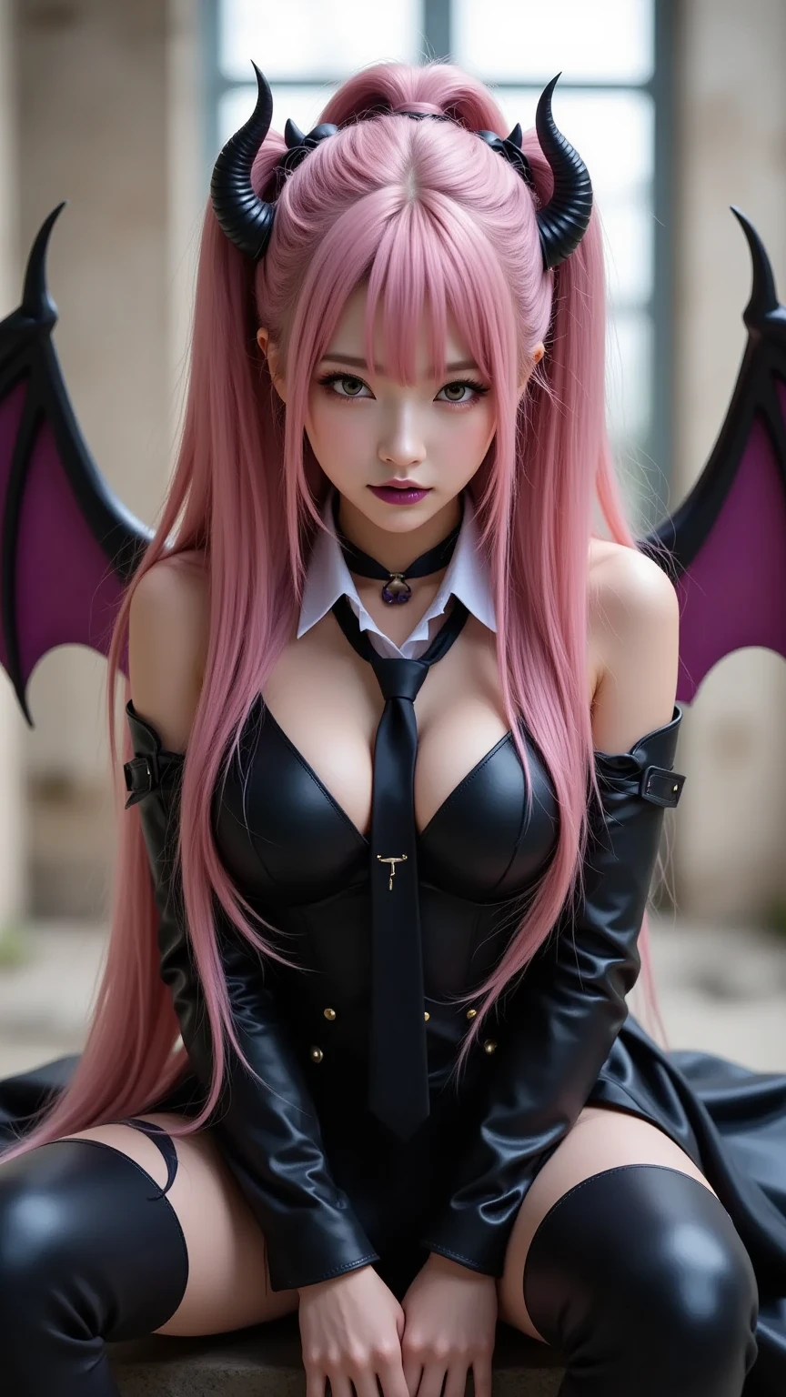Gorgeous Hair in Long Purple,Demon warrior suit,Oriental beauty