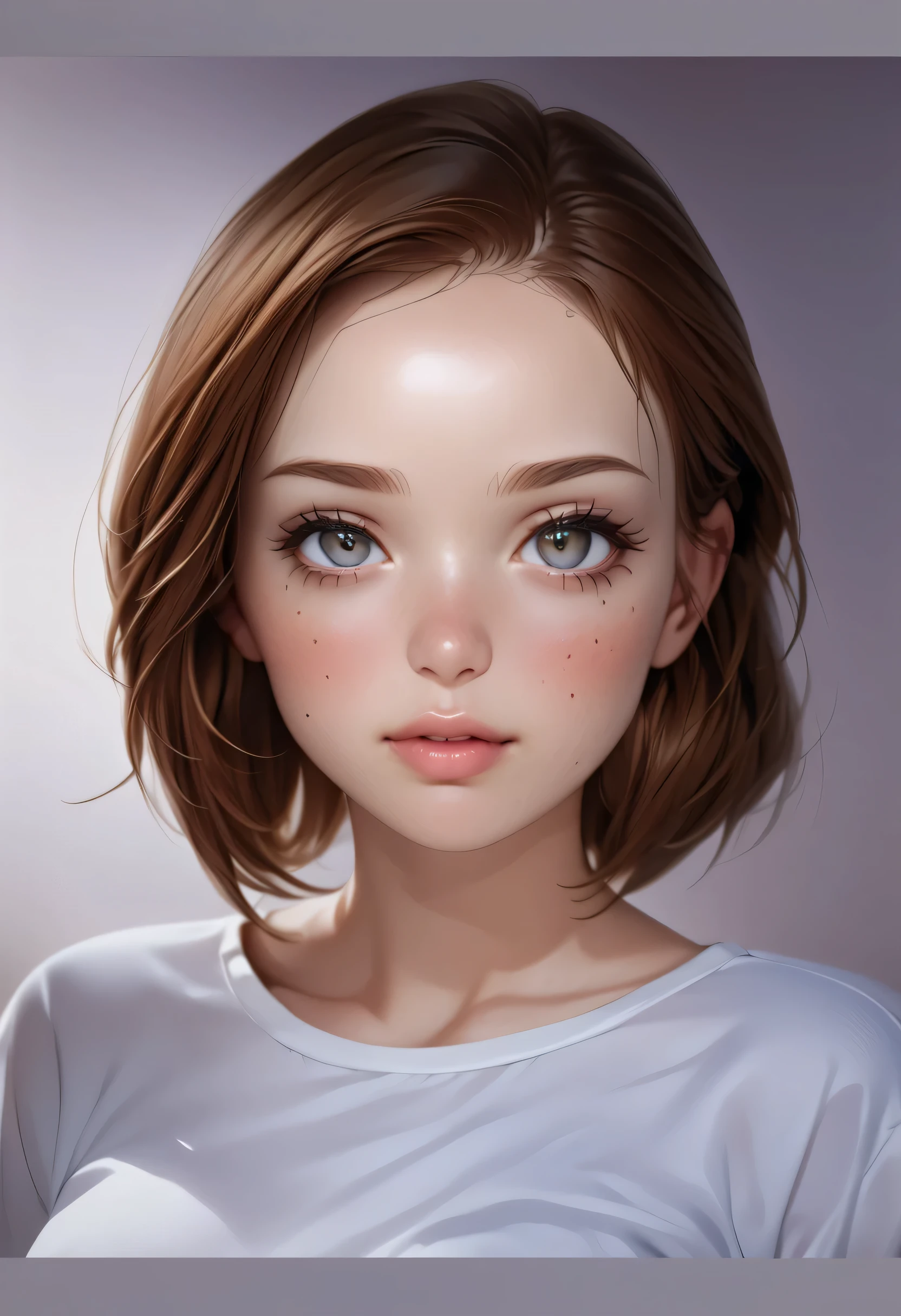 a close up of a woman with a white shirt and brown hair, portrait sophie mudd, accurate ultra realistic faces, photorealistic beautiful face, ultra - realistic faces, hyperrealistic beautiful face, ultra realistic faces, beautiful realistic face, young female face, realistic perfect face, hyper realistic faces, realistically rendered face, photorealistic faces, hyperrealistic ****, ultra realistic faceHD, (best detail), (best quality), Two-dimensional,
