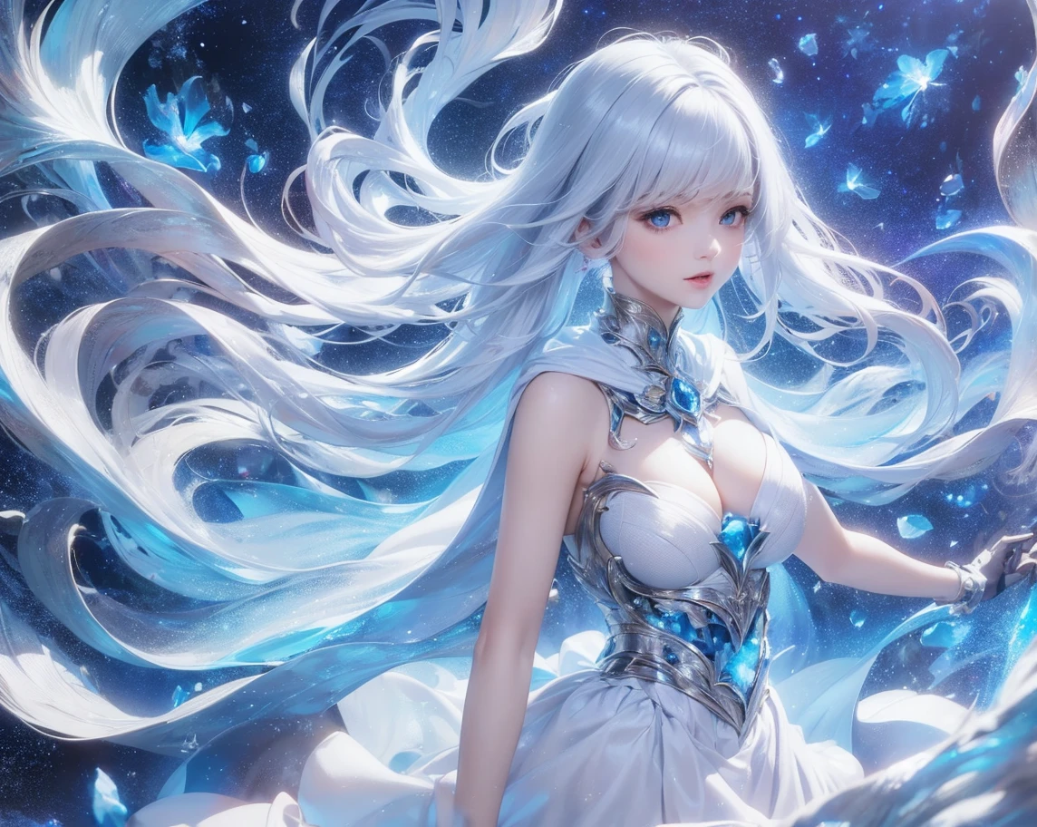 (Highest quality,8k,CG,Beautiful details upper body,,Thumb Girl,Translucent coat dress,Complex facial features,length,Flowing hair,Almond-shaped eyes,Exquisite eye makeup,length fluttering eyelashes,Blinking big eyes,Starry Sky,Exquisite lip detail,Soft and harmonious style)(Top quality), (Super detail), (Hi-res) One cute Tantra dark angel meditation girl, blue eyes, small nose, Black and blue wings, colored inner messy hair, full body Tantra tatto, metallic sexy body stockings, gothic costume, Magic Circle, Elemental, quality, gothic room, UHD, from above