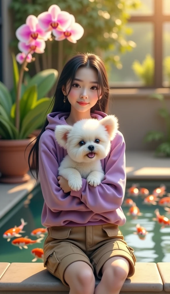 realistis 4d anak gadis kulit realistis rambut hitam yang mengenakan jaket berbulu tebal warna kuning biru, sepatu pink, rok merah kotak kotak, duduk di jalan kota pada malam hari. Anak tersebut harus memakai headphone, memegang boneka anjing besar dengan dua tangan. Latar belakang harus cerah dengan lampu kota yang buram, memberikan suasana dinamis dan penuh warna pada pemandangan. kuwalitas gambar super detail,