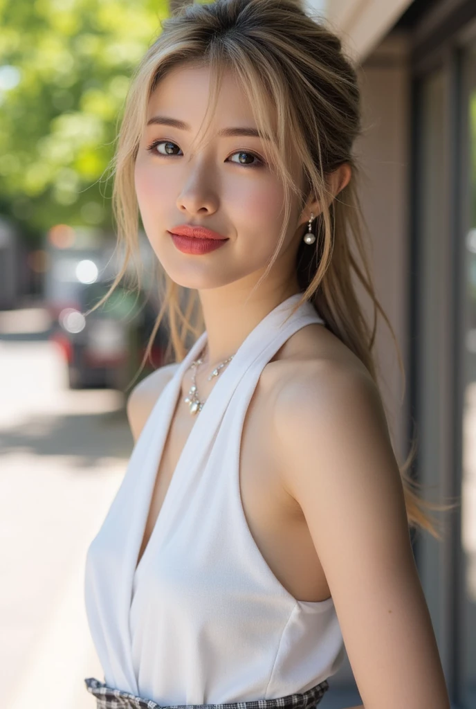 １５Caucasian model at the age, Full-body image,（(Clean clothes)), white  clothes, Skin Color, Pretty Caucasian Woman,  White hair, A smile, (8K, Raw photography, top-quality, ​masterpiece: 1.2), ​masterpiece, Super Detail, 超A high resolution, (Realistic and realistic photos: 1.37), high-definition RAW color photography, extremely delicate and beautiful, 非常にdetaileds, 8K Wallpaper, astonishing, detaileds, 非常にdetailedsな目, 非常にdetailedsな肌, 非常にdetailedsな指, h非常にdetaileds nose, 非常にdetailedsな口, perfect anatomia, The upper part of the body, , Sheer feeling、Transparency、White Dress、, white  hair, Blue eyes, ​masterpiece, realistic skin textures, 超detaileds, shiny hair and white skin, 、 beautifully dressed body、Juvenile impression、The upper part of the body、Blue eyes、Deep carving、she looks like a white woman、Photo above the knee、