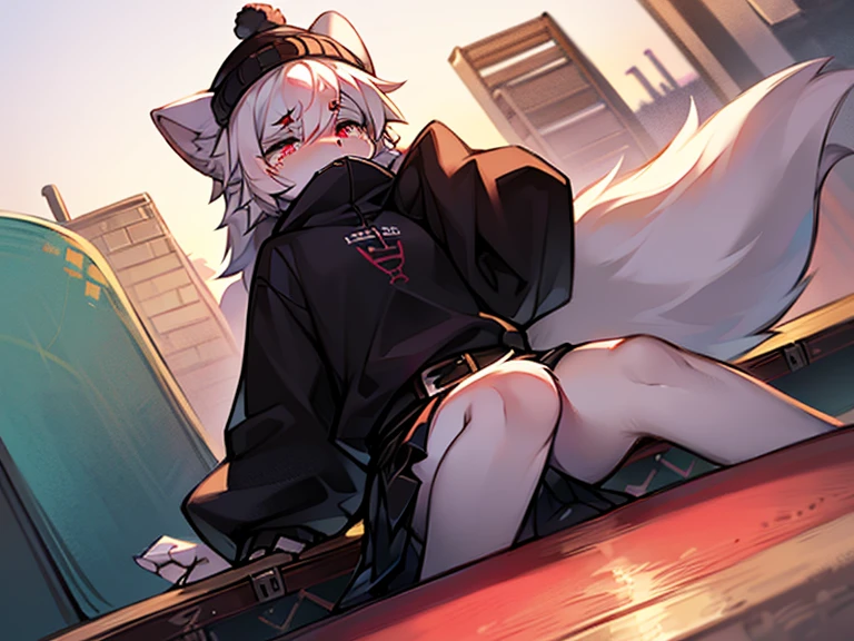 Libido boy,furry wolf,((Shota)), Black and white hair, black spandex bike shorts, butty
