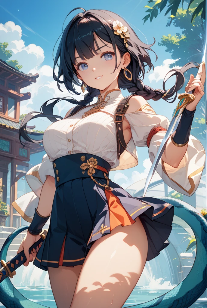 top quality,best resolution,(Drenched white long cheongsam),Super detailed, She has a white twin tail,young women,charm,Design intricate clothes,blue eyes,Vision cloud light paradise,Elegant and charming,((Wet people,背景是water雾缭绕的中国温泉,Lots of fog,water)),leg rings,anklet,night,little lighting,charm的姿势,Intricately designed clothing,Beautifully decorated,出water芙蓉