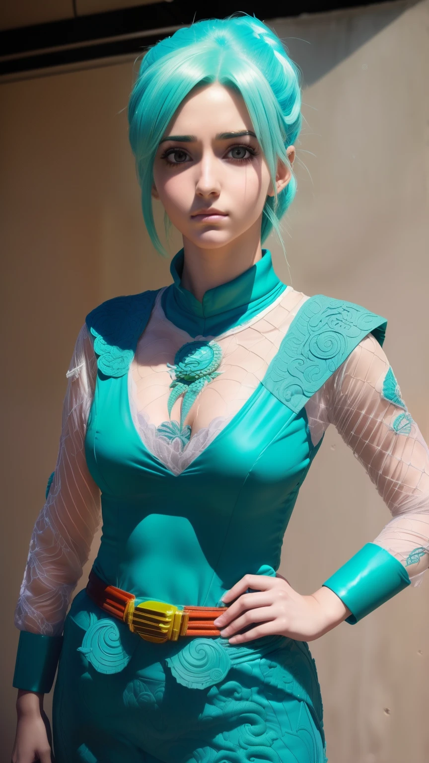 (ultra realistic,32k, masterpiece:1.2),(high detailed skin:1.1),( high quality:1.1),
<lora:fuu-nvwls-v1:0.8>defFuu, aqua hair, hairclip, sleeveless shirt, detached sleeves, fishnets, midriff, white skirt, crystal lagoon, glistening crystals, calm waters, sanctuary of crystal guardians, blurry background,(looking at viewer, standing from below:1.1),, huge breast,large breast,<lora:add_detail:0.99>,
(lighting:1.1),