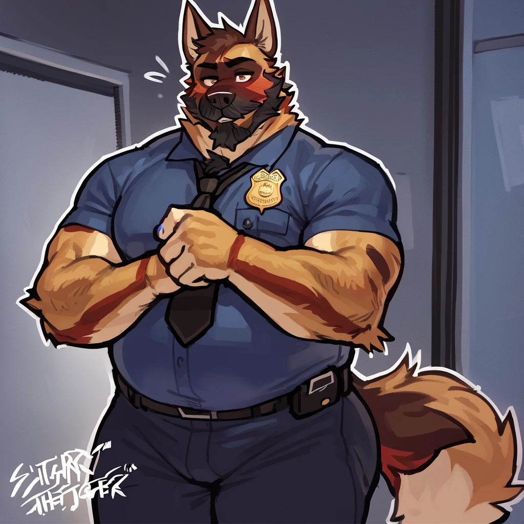 A man slightly chubby, shaped like a white dog brown ears Boy with horny face heart-shaped eyes he Wear traditional Japanese underwear with a wide police shirt, touching own self , Wear a necklace with a bell tied up by ropes was gang raped