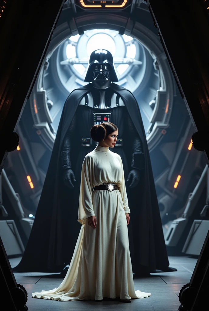 Princess Leia onan imperial cruiser, darth vader