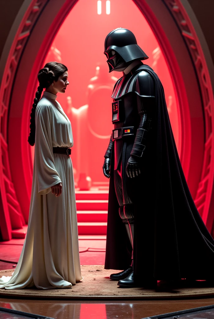 Princess Leia onan imperial cruiser, darth vader, throne room