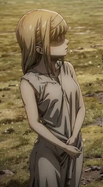 ((masterpiece)), (best quality), (ultra-detailed), photorealistic, (best illustration), ((an extremely delicate and beautiful)), 1girl, solo, long hair, tiger ears, [:tiger tail under:0.2], sandy color hair, two-tone hair, feet out of frame, white dress, (green dress:1), multicolored dress, cross-laced, standing, closed eyes, smile, black skirt, short sleeves, detailed scenery, blue sky, horizon, low twin braids, twin braids, hair ornament, bracelet, (hand on own chest:0.9), blush