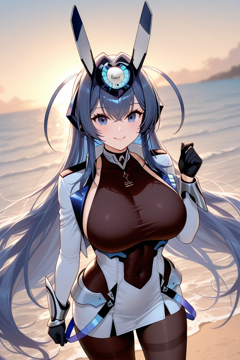 ((best quality, Masterpiece, perfect anatomy, Detailed pictures)), 1 female, arctic protogen, shark girl, Long visor, blue visor, blue eyes, sexy body, Big Pong, big breasts, Futuristic military black bikini clothing, Shark tail, sexual mood, Wet, red red, shy, in the sea, front view