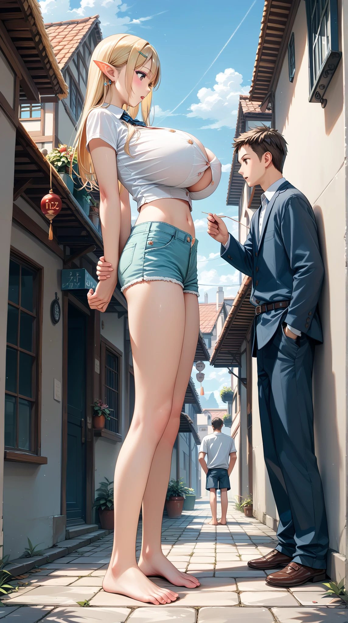Explicit sex scene on a street in Japan, (street with many people), a crowd of spectators photographs a woman with long hair, ((longye hair)). (Double-penetrating sex, 2 men inserting their penis into an albino woman), ((Double penetration in the genitals)). ((Albino and very thin woman)), ((micro breasts)), ((Flat Breast)), ((skinny)), ((longye hair)), (The focus of the scene is on the genitals).