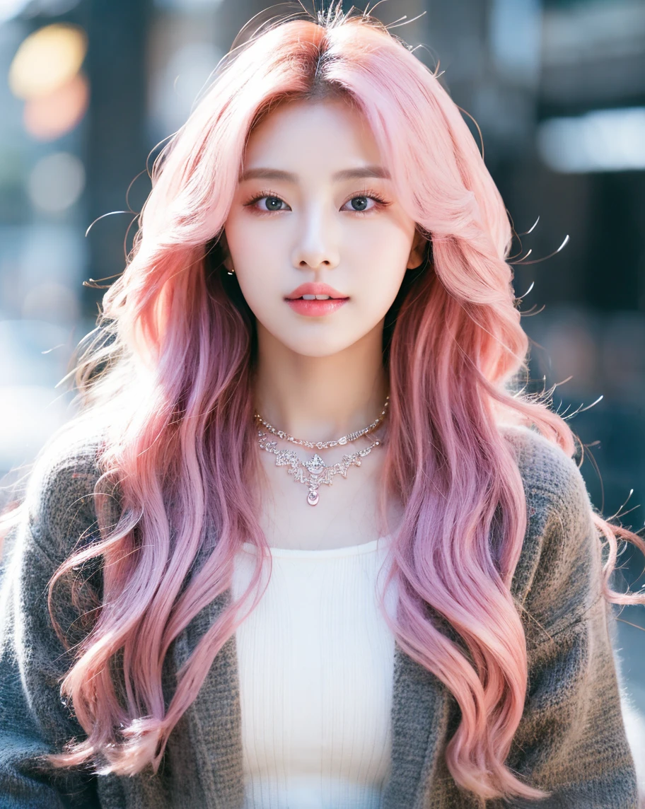 （8k、RAW Photography、Top image quality、​masterpiece:1.2)、(realisitic、Photorealsitic:1.37)、Top image quality、超A high resolution、photon maping、Radio City、Physically Based Rendering、1girl、Beautuful Women with long pink hair, messy hair、girl、photographed on a Nikon D850、Nikon AF-S Nikkor 58mm f1.4G lens,long pink hair
