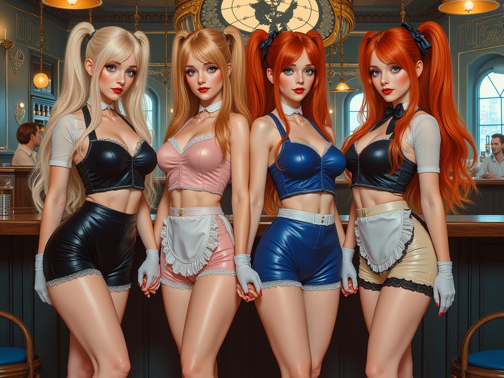 ((3girls)), 60's retro-futuristic, in classroom, side angle, swedish, face of selena gomez, dark-red hair, 20yr old, merry-go-round, long dark-red hair 40k, photography, masterpiece, best quality, wes anderson style, pirelli calendar style, (1girl blue eyes and blonde hair long wavey, selena gomez's face), huge ass, assorted poses, ((((huge BREAST)))), ((they are wet)), (tattoos), (((knee-bending leg sitting))), ((student leather clothes)), ((Punk girls)), ((revealing clothes)), deep cleavage.