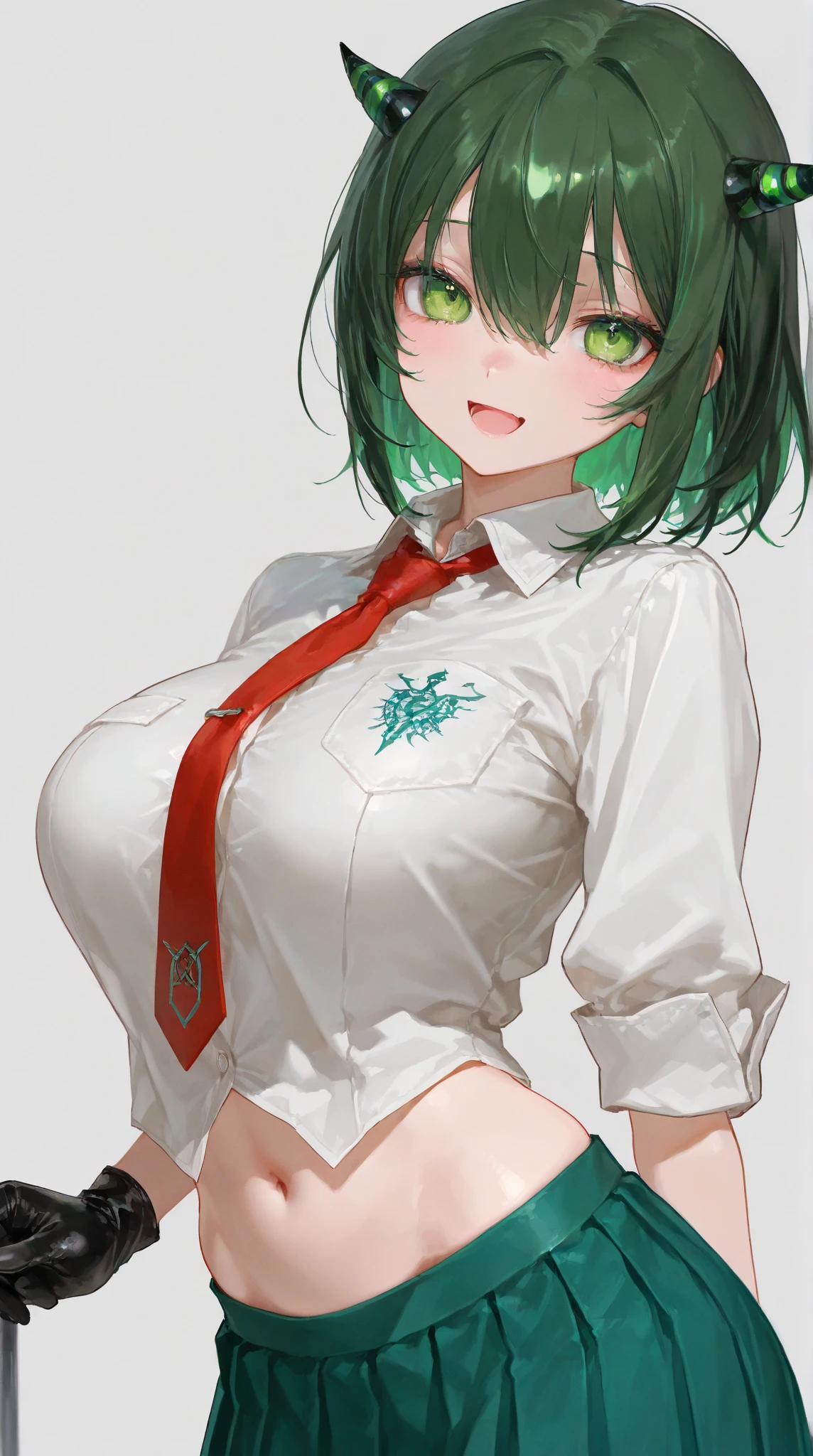 Girl, short white hair, beautiful green eyes, big breasts, short skirt, 👀🤯