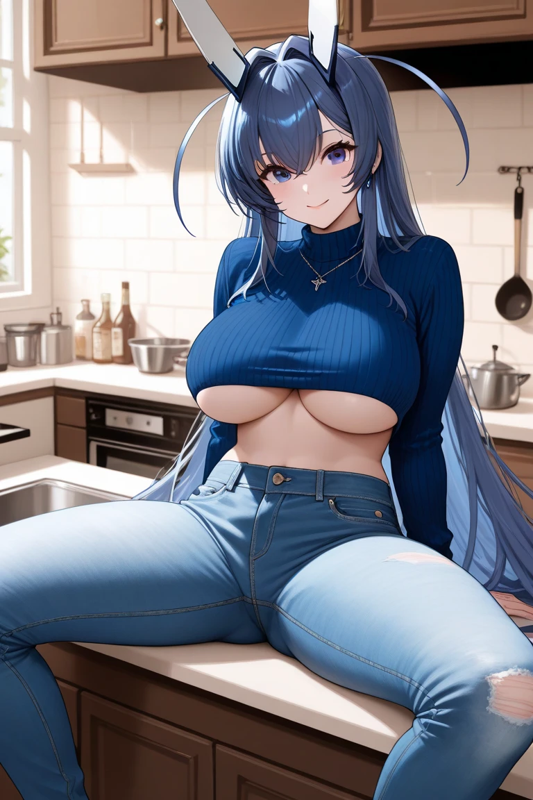 Anime girl with long hair and a blue shirt posing for a photo., 3d realistic anime style., realistic 3d anime, photorealistic anime, photorealistic anime girl render, soft anime cg art, animated styled 3d, realistic anime art style, anime realism style, animated style. 8k, realistic young anime girl, render of a cute 3d anime girl