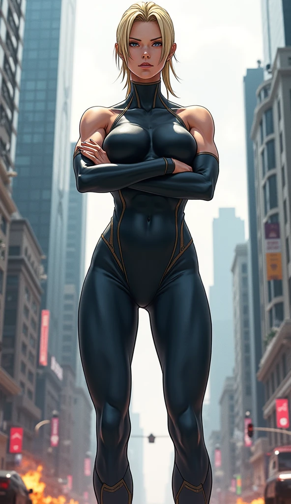 (masterpiece, best quality:1.2), catwoman, 1girl, solo, breasts, (cat ears, goggles, goggles on head), black bodysuit, night, center opening, unzipped, open bodysuit, green eyes, blurry background, perfect hands, perfect fingers, skimpy outfit, (muscular, thick thighs:1.5), upper body view