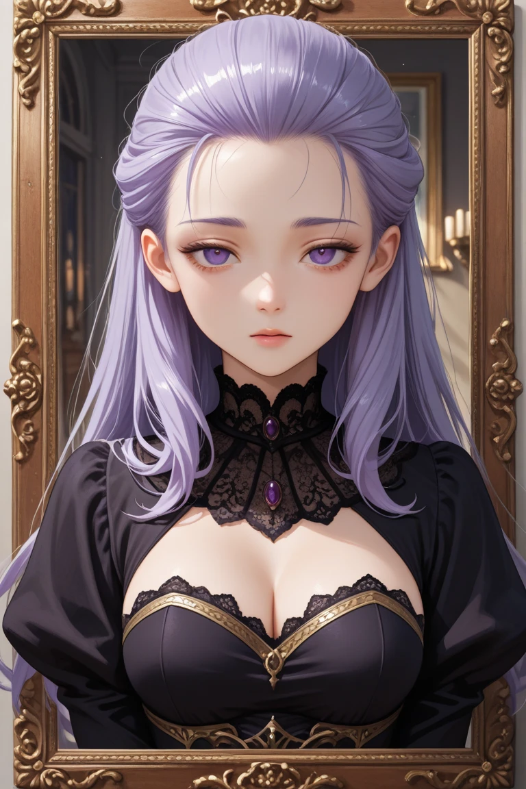 8K, Ultra High Definition, Super detailed, Shiny detailed hair, detailed face, fantasy landscape, solo, looking at viewer, {{best quality}}, {{masterpiece}}, {{ultra-detailed}}, {detailed light}, ultra high quality eyes, detailed eyes, perfect eyes, large eyes, detailed purple eyes, purple hair, long hair, adorned hair, beautiful, skinny body, white skin, slutty, erotic, standing in suggestive, in lingerie, lingerie, blushing, open mouth, ahegao, nsfw