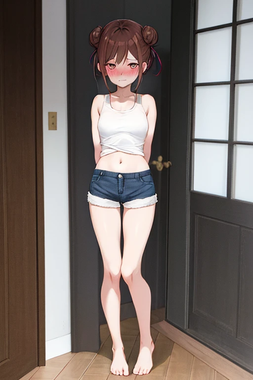 Anime - Stylistic image of a woman in a white shirt and shorts, Full body picture, full body portrait of a short!, full body!!, drawn in anime painter studio, Realistic anime 3 D style, Casual pose, highly detailed whole body, made with anime painter studio, anime full body illustration, full body! Pretty face, pretty face with arms and legs