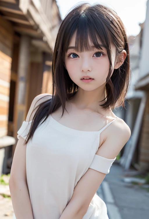 12 years old, (japanese Famous idol:1.4) (1cute girl:1.4) (very young face:1.4) best quality, face focus, soft light, ultra high res, (photorealistic:1.4), RAW photo, 1japanese girl, solo, cute, (pupil, lights in the eyes), detailed cute face, (small chest),(high resolution detail of human skin texture), Damask Shirt Dress, (portrait)