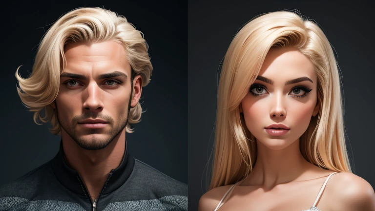 Blonde hair blue eyes high cheek bones average sizes nose