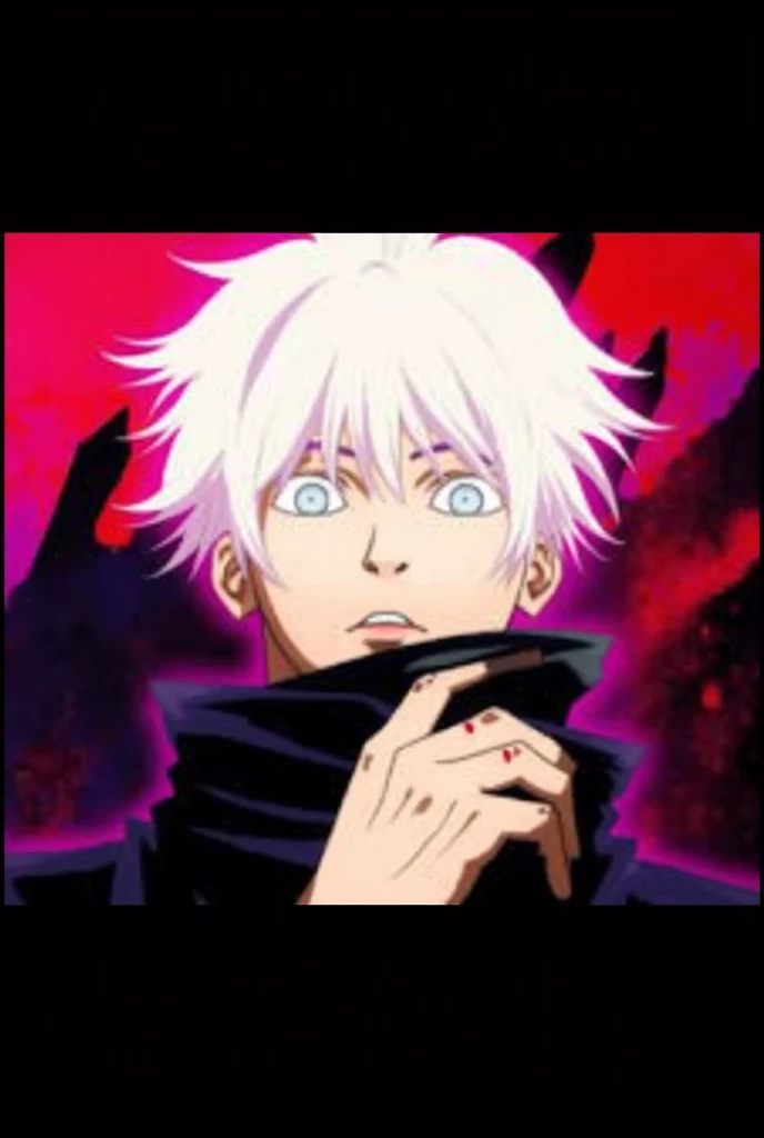 1boy, white hair, red eyes, black hoodie shirt, white shirt, black sleeves, black pants, red tentacles in back