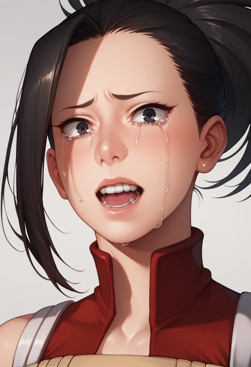yaoyorozu mono white sexual substance on face, facial cumshot, cum on face, tits out, boobs out, nipple out, sexy body, full body, on knees, high view