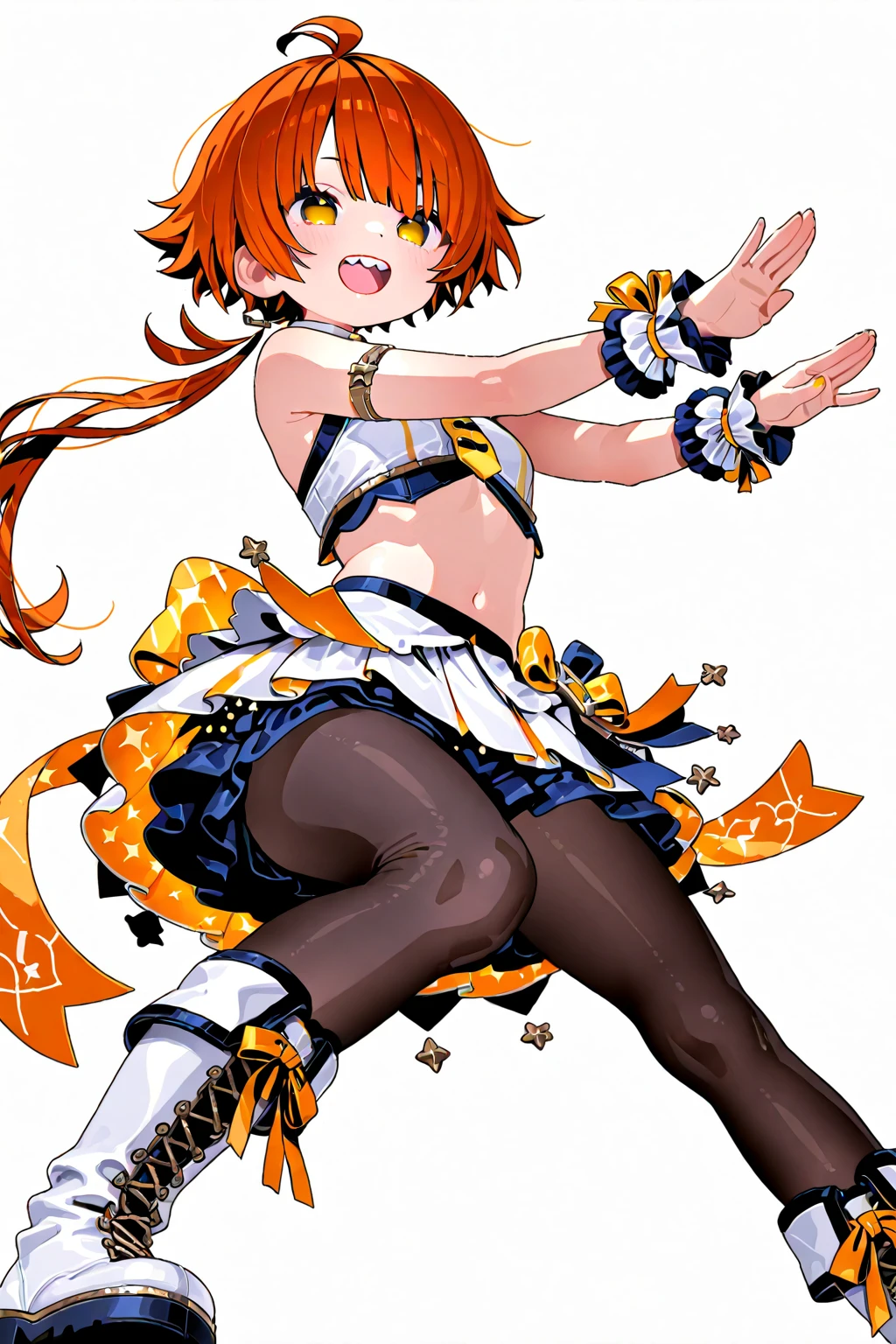 (8x_NMKD-Superscale_150000_G, 8k, best quality, high resolution, masterpiece), ((from below)), (((sStanding posture, leg up))), ((1 girl, 18 years old)), (Cheergirl, flat chest, Frilled panties)