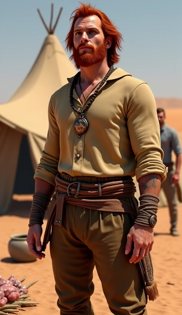 Paul stands tall and resolute, his figure framed against a backdrop of swirling desert sands. His expression is steely and commanding as he addresses Shaddam and the assembled courtiers, asserting his authority.Visual: Paul towers over Shaddam, his posture exuding confidence and determination as he addresses the crowd. Shaddam, visibly taken aback by Paul's assertiveness, looks on with a mixture of resignation and defiance.