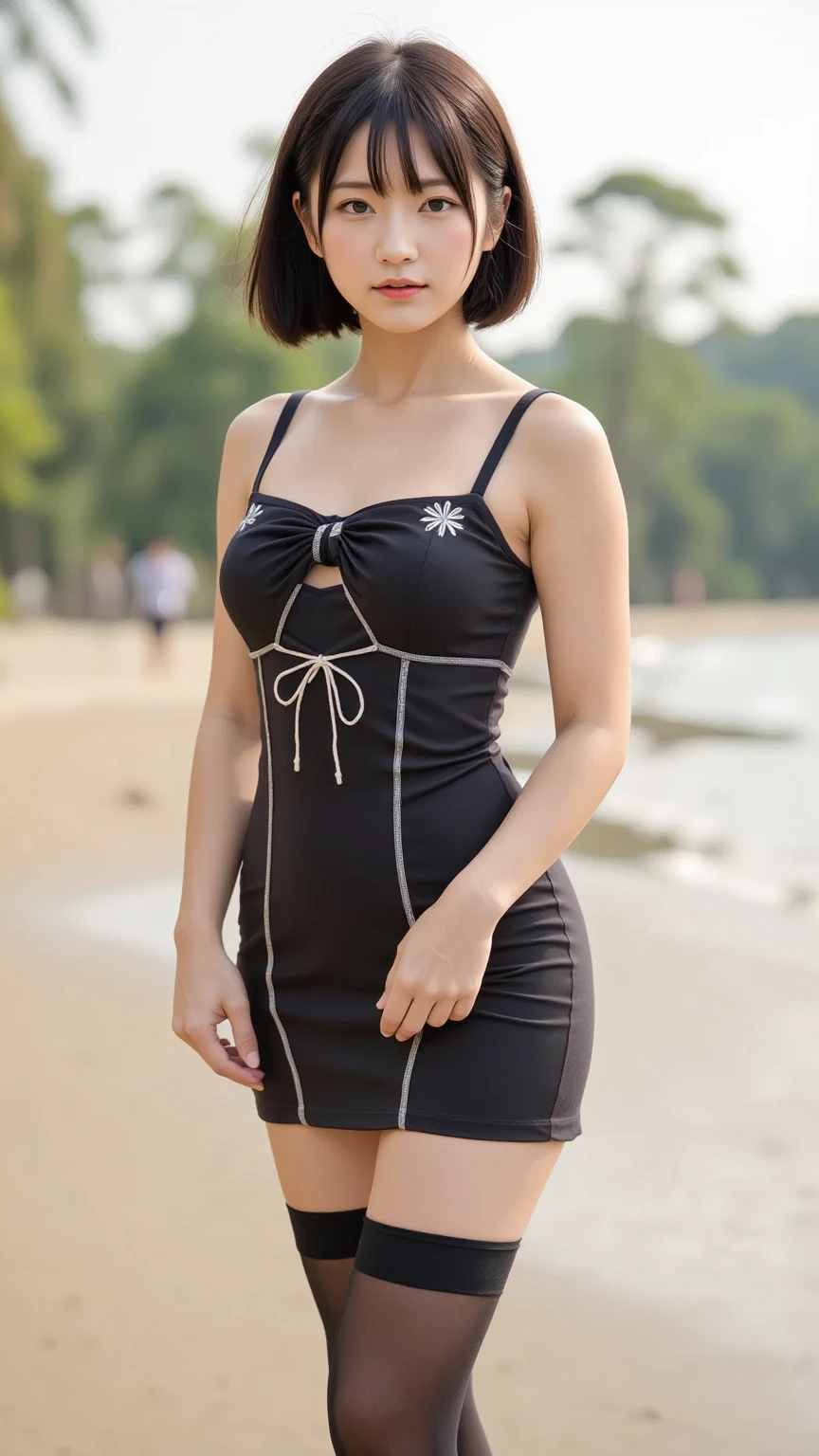 1 Girl,seaside,Soft Light,Chinese Beauty,Suspender dress